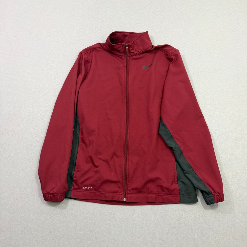 Nike Full Zip Track Jacket Men's Medium Red Windbreaker Dri Fit Running Sports